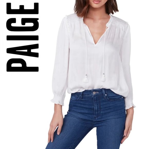 🆕️ PAIGE Kaylynn Peasant Top, Size Medium in White - Picture 3 of 9